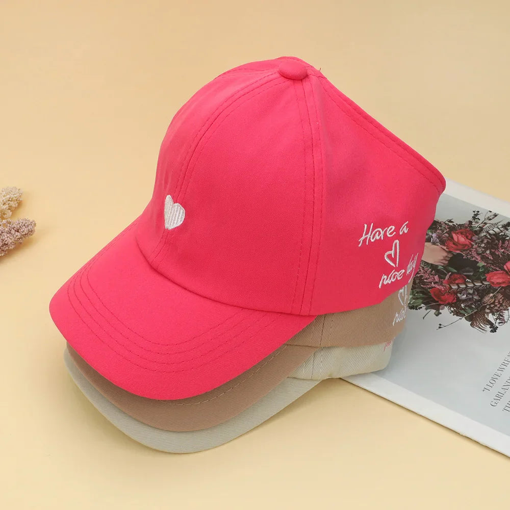 Kids Baseball Caps for Boys Girls Sun Hat Love Heart Hollow High Ponytail Caps Children Adjustable Baseball Caps for 4-12 Years