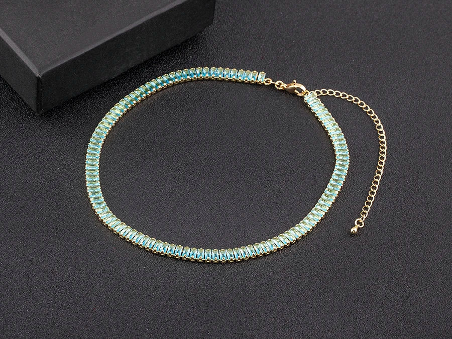 Nidin Classic Colorful Tennis Necklace Men and Women Rectangular Full Zircon Neck
