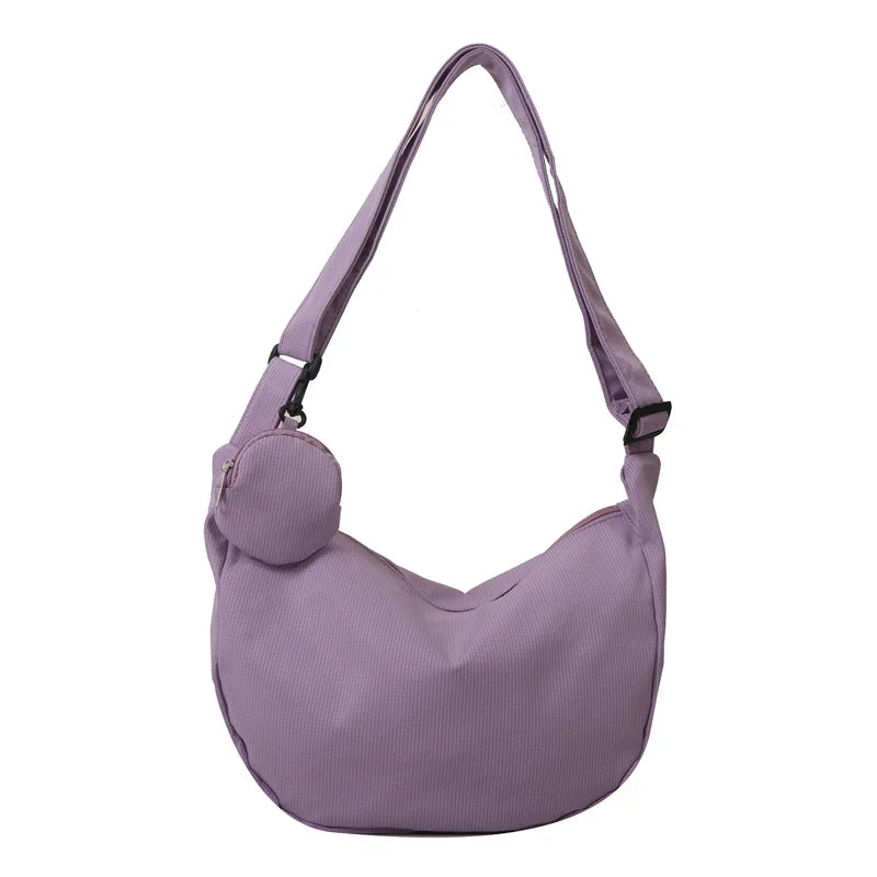 Women's Canvas Shoulder Bag Large Capacity Crossbody Chest Bag Casual Half Moon