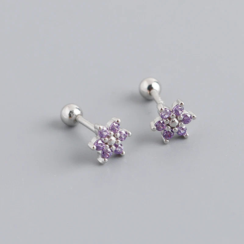 WANTME 925 Sterling Silver Fashion Korean Petal Screw Bead Stud Earrings for Women Charm Ear Bone Piercing Jewelry Accessories