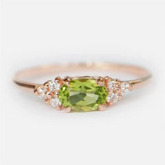 Olive Green Stone Ring Rose Gold Color Oval Zircon Minimalist Stacking