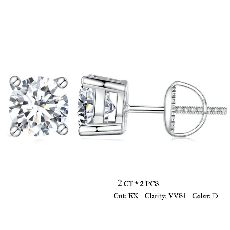 BAMOER 4 Prongs Moissanite Earrings for Women Solid 925 Sterling Silver 2CT VVS1 Lab Diamond Sparkling Classic Wedding Jewelry