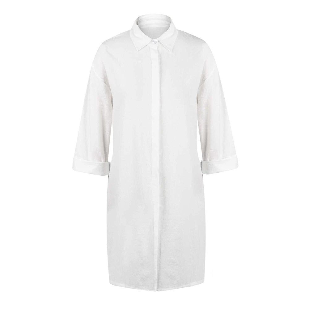 Plus Size Cotton Linen Shirt Dress for Women 2023 Large Size Short Mini Skirt Casual Autumn And Winter Female Clothing Vestido