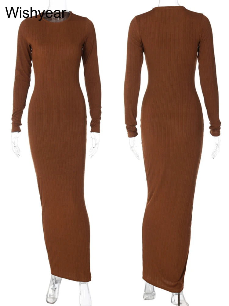 Formal attire Dresses: Elegant Solid Knitting Ribbed Evening Dresses For Women Clothes