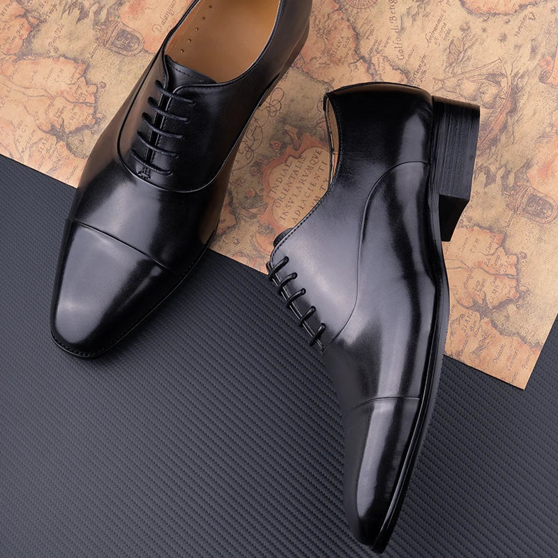 Successful Business Shoes Men Pure Leather Elegant High Grade Oxford Natural Handmade Formal Dress Office Party Suit Black Color