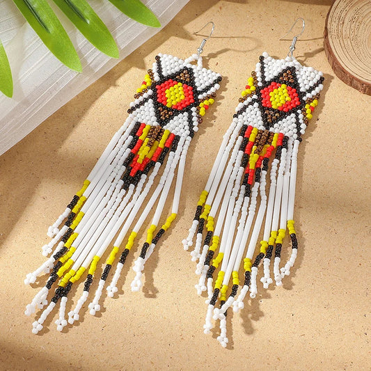 MYYA  White Rice Beads Earrings For Women Retro Boho Tassels Water Drop Earrings Exaggerated Ethnic Style Earrings Jewelry