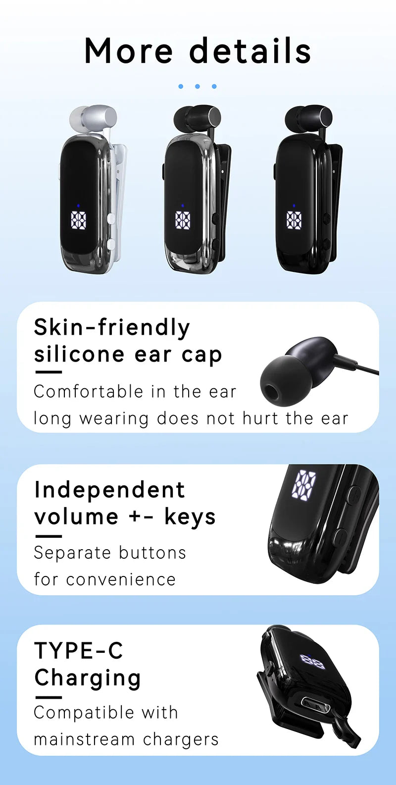 K88 Lavalier Business Bluetooth 5.4 Headphone Talk/Music Time 20 Hours,LED Digital Display,Noice Cancelling Wireless Earphones