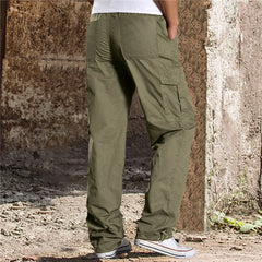 Men's Casual Cargo Cotton Pants Men Pocket Loose Straight Pants Elastic