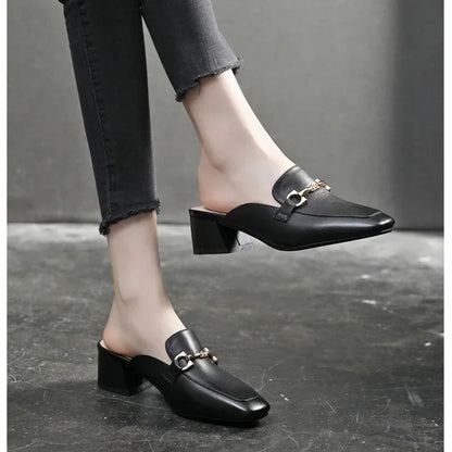 2023 High Quality Ladies Shoes Mules Women's High Heels Fashion Hot Sale Pumps Square Heel Solid  Female Shoes High Heels