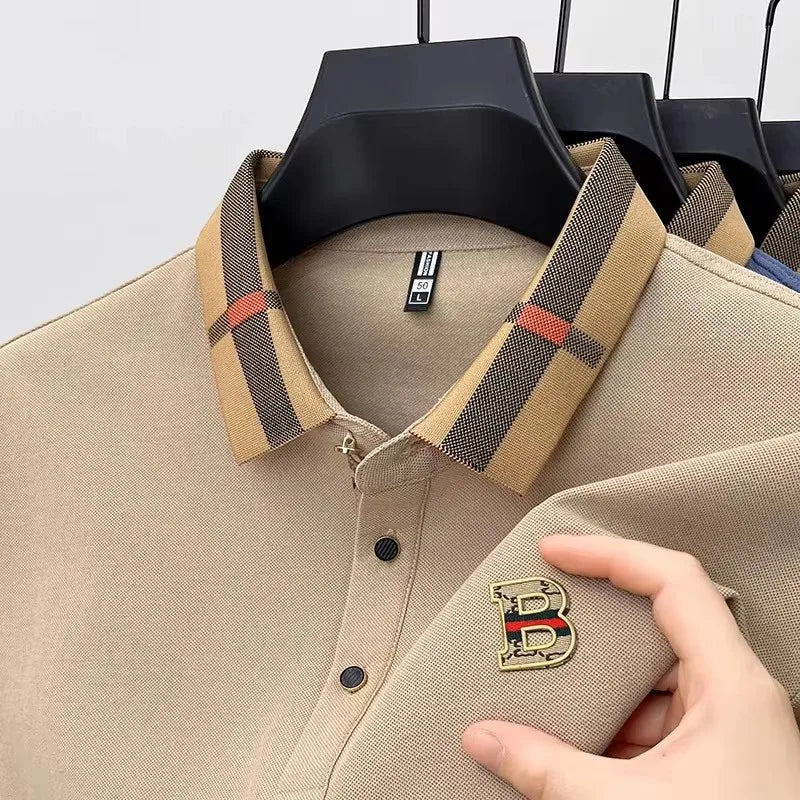 Luxury brand logo short sleeve polo shirt men summer new high-end silk cotton breathable Paul T-shirt fashion casual men's wear