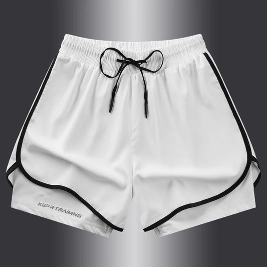 Fake two pieces of summer sports shorts, men's and women's quick drying three point running training itness lining American b