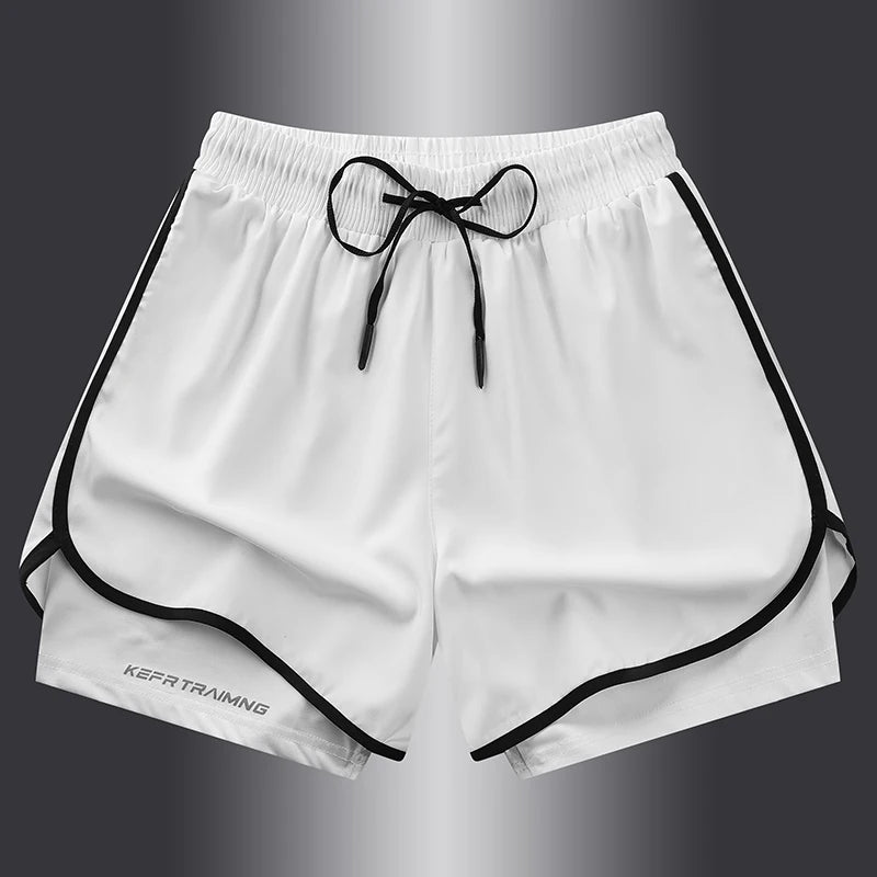 Fake two pieces of summer sports shorts, men's and women's quick drying three point running training itness lining American b