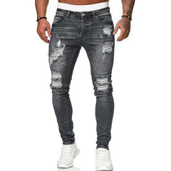 Mens Denim Pants Europe and America Breaking Holes Grinding White Jeans