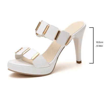 Summer Elegant Women Super High Heels Sandals Shoes Fashion Ladies Thin Heels Platform Peep Toe Slip on Mules Slipper Heels 9cm