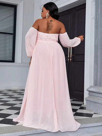 TOLEEN Women Plus Size Maxi Dresses Lace Patchwork Strapless Dress With Lantern Sleeves Boho A-LINE Vestidos de Novia