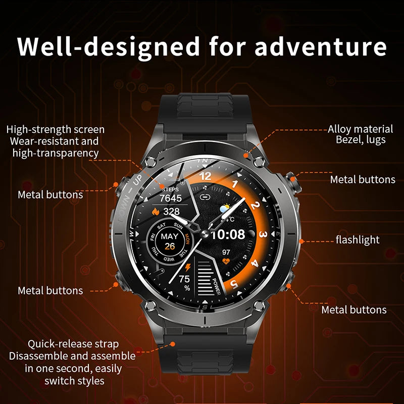 New Men Outdoors Sports Military GPS SmartWatch 10ATM Waterproof 730mAh High Battery Compass NFC HD Call For Android IOS Watch