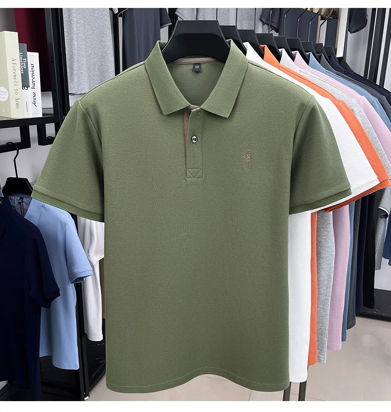 100% pure cotton men's short sleeved polo shirt hot selling summer fashionable horse logo embroidery classic Paul casual T-shirt