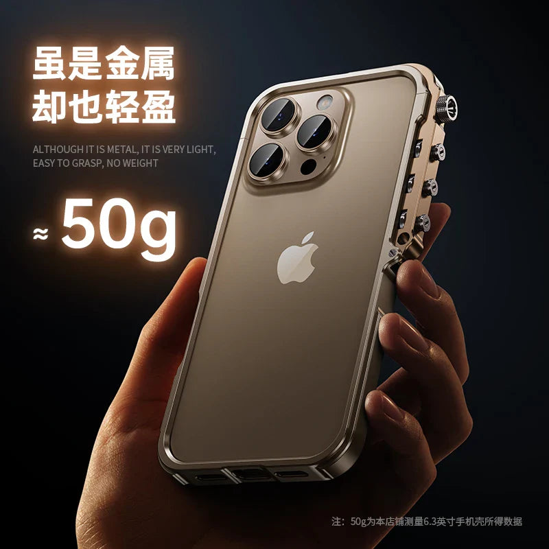 Armored Metal Frame Phone Case for iPhone 16 15 17 Pro Max Plus 17promax Anti Drop and Aluminum Alloy Frame Phone Case