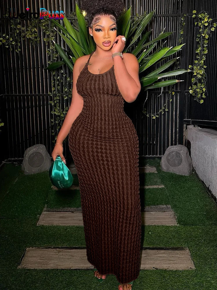 Weird Puss Cross Bandage Women Maxi Dress Backless Sleeveless O Neck Elegant
