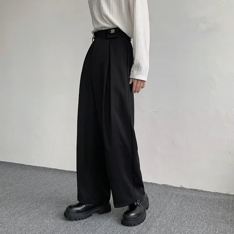 Men's Straight Suit Trousers Male Loose Solid Color Wide Leg Pants Spring