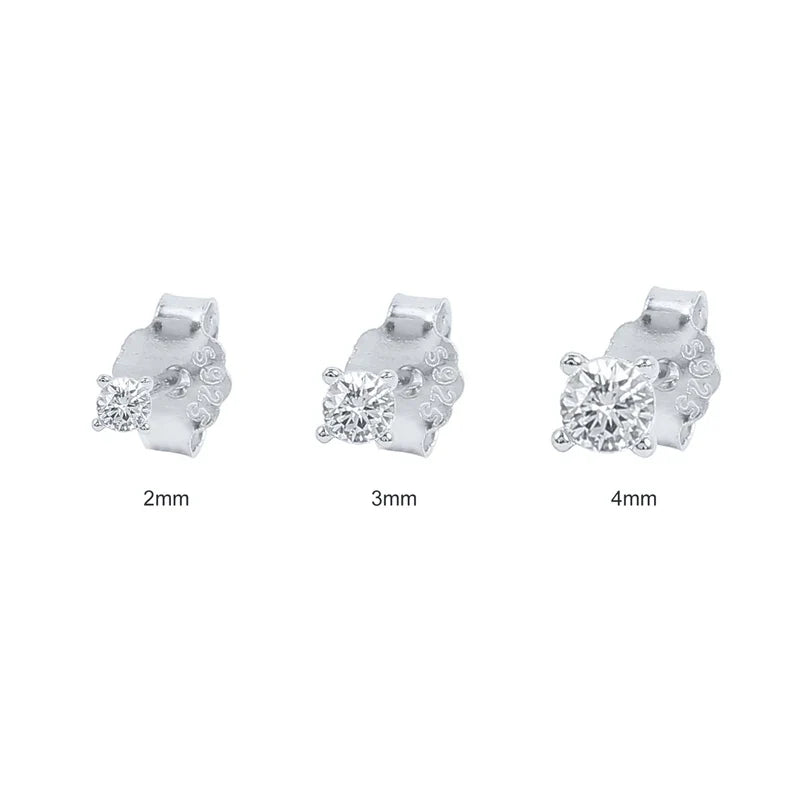 CANNER 3pcs/set Bling Zircon Earring 925 Sterling Silver Cute Mini Heart Star Stud Earrings Ear Bone Earlobe Piercing Jewerly