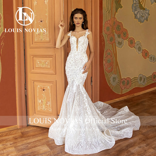 Wedding Dress For Women Spaghetti Straps Modern 3D Flowers Beading