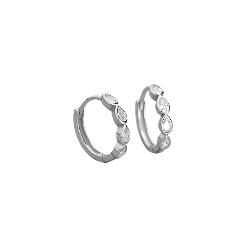 WANTME 925 Sterling Silver Fashion Simple Drop Row Zircon Ear Buckle for Women Elegant European Hoop Earrings Piercing Jewelry
