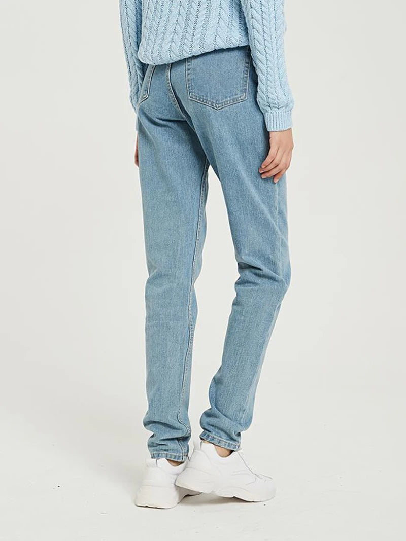 Basic Jeans Soft Pants Harem Female Straight  High Waist Femme Long Denim Pants