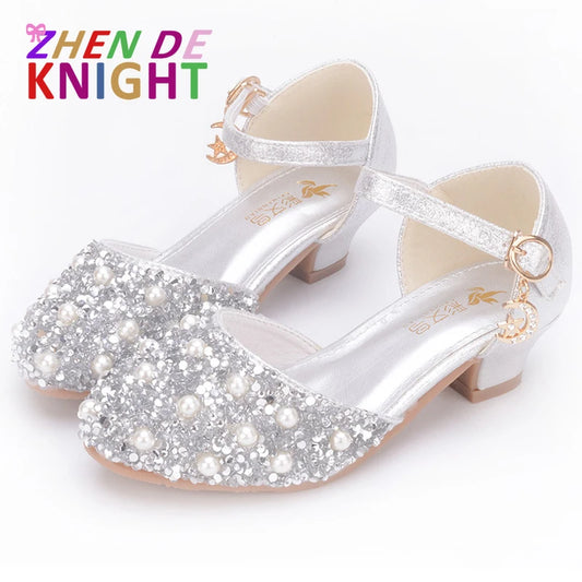 New Girls Glitter Sandals Children's High Heels Shoes Kids Performance Crystal Sandals Baby Catwalk Princess Children's Shoes