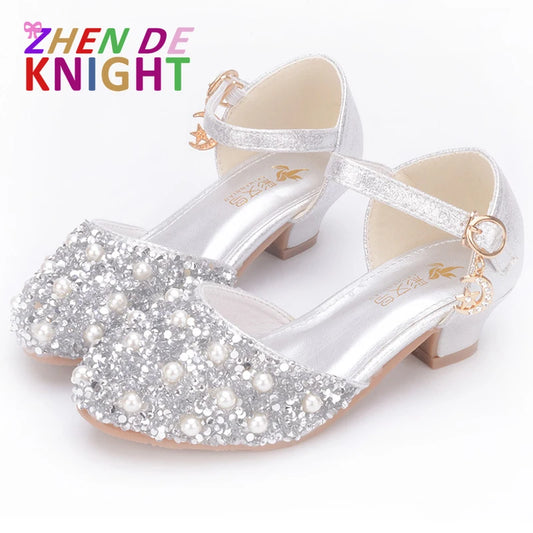 Girls Glitter Sandals Children's High Heels Shoes Kids Performance Crystal Sandals Baby