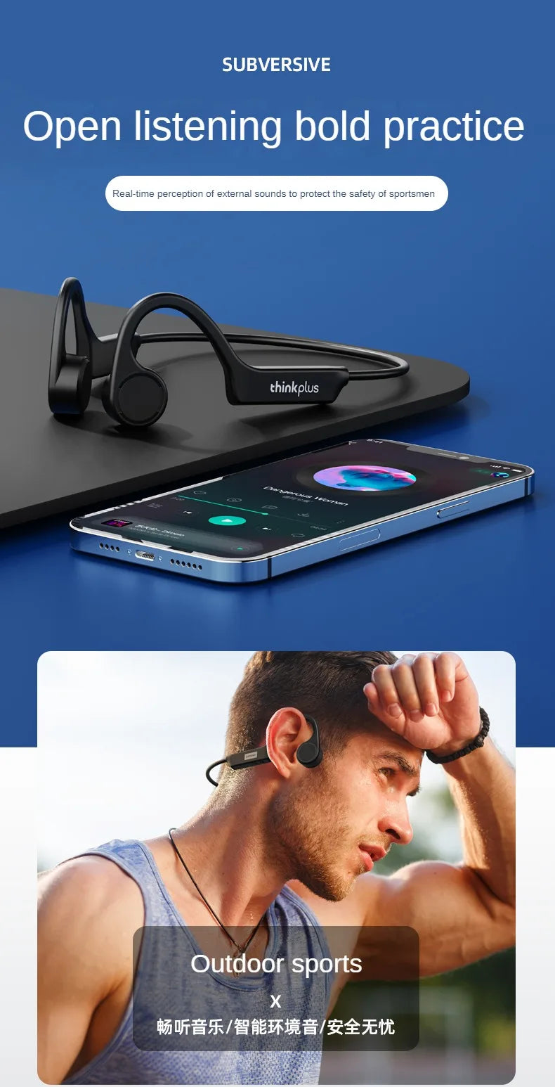Lenovo X4 Bone Conduction Bluetooth Headphone Sports Earphone Waterproof Wireless Headset with Mic Ear-hook TWS Bass Hifi Stereo