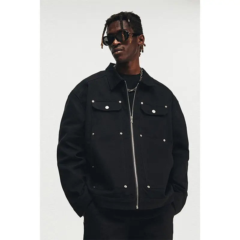 American Style High Street Metal Stud Denim Jacket Men's Brand Retro Hip-hop  Jacket