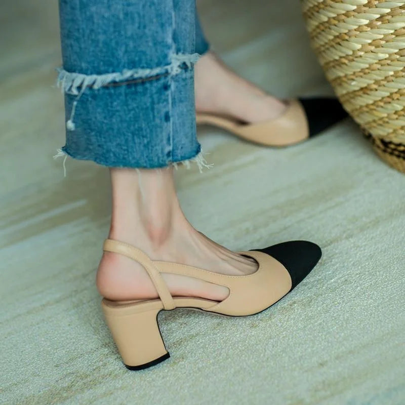 2023 New In Leather Women 39 Shoes Sandals Flat Bottom Color Hollow Thick Heel Chaussure Femme Zapatos Mujer Sandalias Sapatos