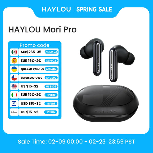HAYLOU Mori Pro Bluetooth 5.4 Earphones -43dB ANC Active Noise Cancellation Earbuds 6 Mic Wireless Headphones 35H Battery Life