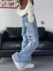 Vintage Cargo high waisted Jeans Women Y2k Hip Hop Baggy Wide Leg Denim Pants