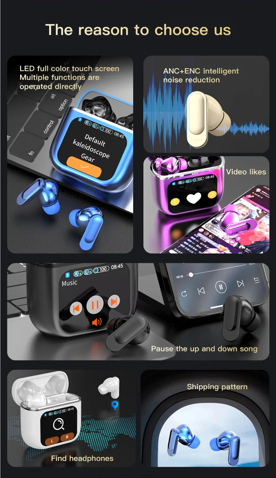 SE60 Wireless Earphones Bluetooth 5.4 LED Display Gaming Headset Sport Headphones HIFI Sound Low Latency Earbuds