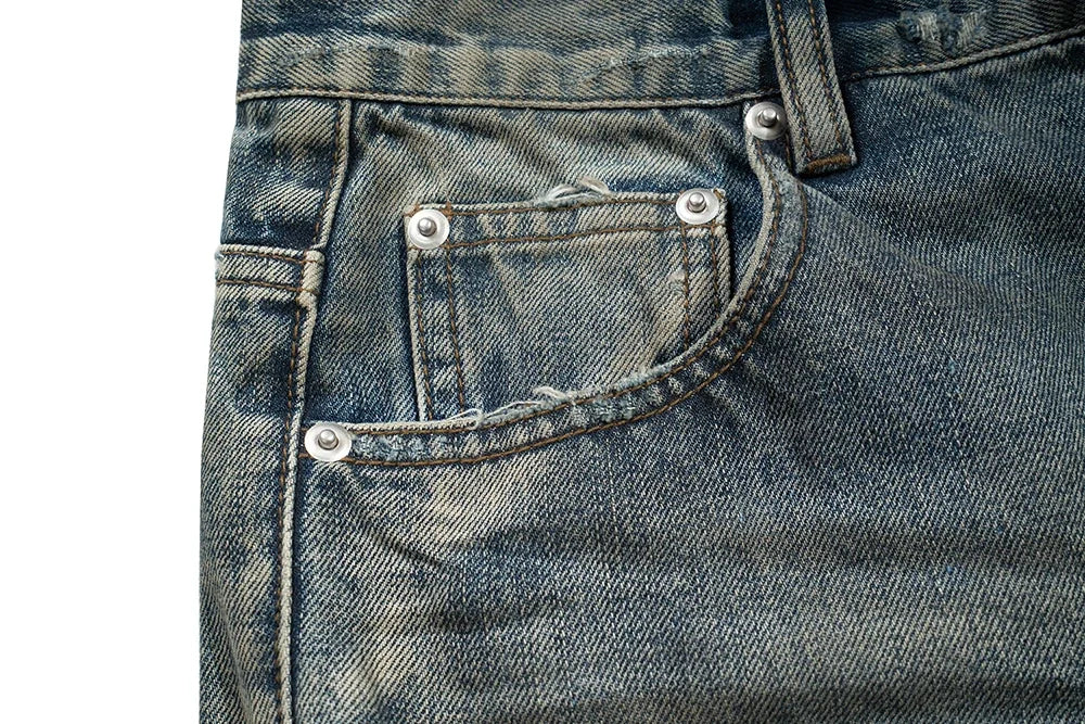 Harajuku Streetwear Washed Dirty Baggy Blue Jeans for Men and Women Straight