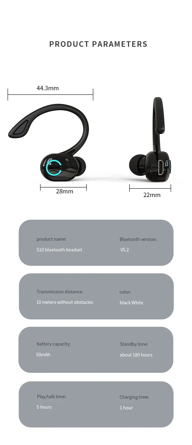 VAORLO S10 New Earphone Bluetooth Earphone Sport Business Single Ear Earphone With Good Sport Range and Noise Reduction Wearing