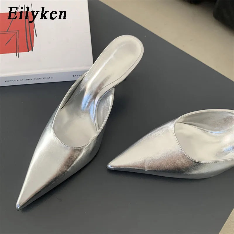 Eilyken 2024 Spring New Brand Women Slipper Pointed Toe Slip On Ladies Mules Thin Low Heel Outdoor Dress Sandal Shoes