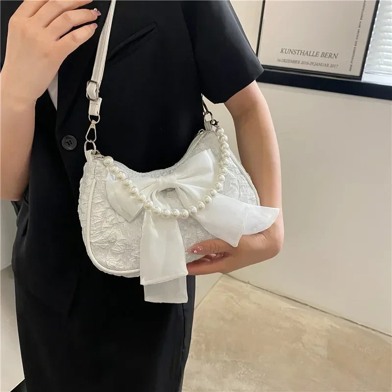 Pearl Female Bag Retro Luxury Designer Handbag Bow Crossbody Bags Fashion