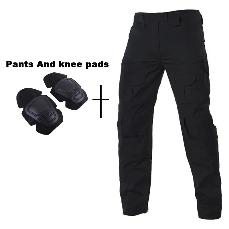 Outdoor Tactical Uniform Military Camo Hiking Training Shirts Workwear Cargo Pants+Pads Airsoft Paintball Hunting Clothes Sets