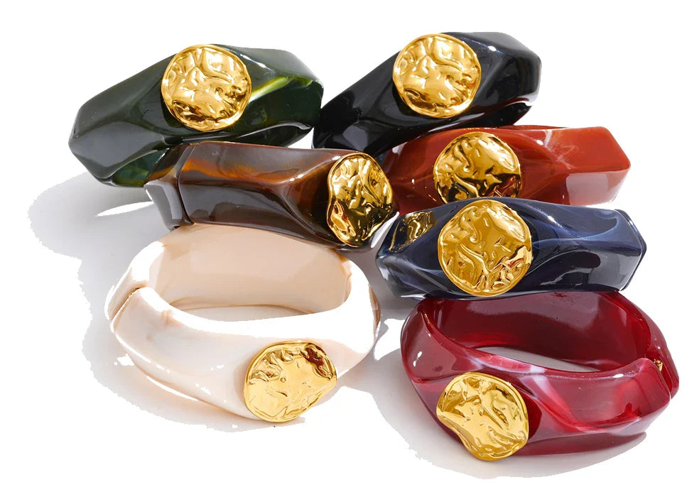 Yhpup 60mm Multi-Color Resin Wide Bracelet Bangle 2025 Exclusive Waterproof Stainless Steel Hot Style Fashion Wrist Jewelry Gift