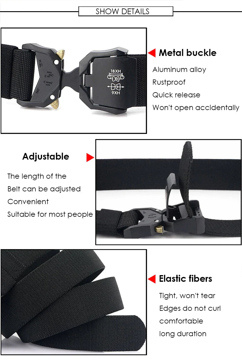 VATLTY 140cm Elastic Belt For Men Aluminum Alloy Quick Release Buckle Strong Nylon Tactical Belt Male Military Accessories