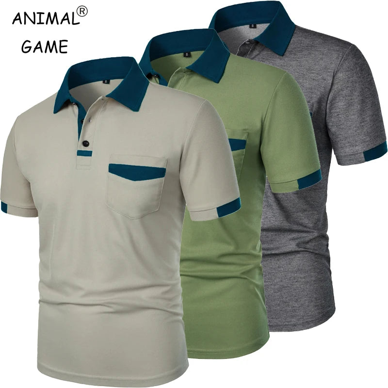 New Men's Short Sleeve T Shirts Solid Color Polo Shirt with Pockets Breathable Loose Basic Shirts for Men Lightweight Tops