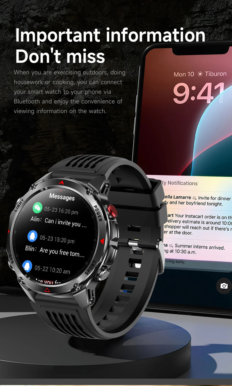 Outdoor Military Smart Watch Men Built-in GPS 1.46" AMOLED Compass