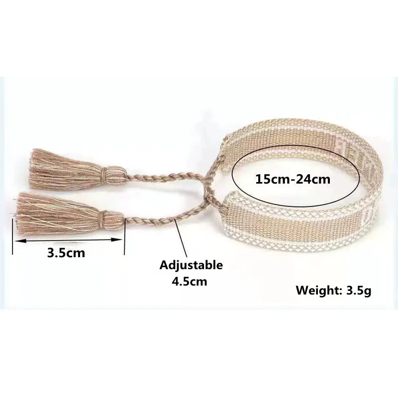 Ethnic Personality Braided Fabric Bracelet for Women Bohemian Adjustable Bracelet Handmade Wrist Bracelet Tassel Fashion Jewelry