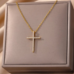 Cross Pendant Necklace for Women Gold Color Stainless Steel Collar Necklaces