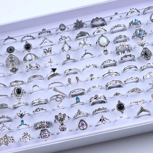 Vintage Bohemia Geometry Flowers Leaf Rings For Charm Women Mix Style