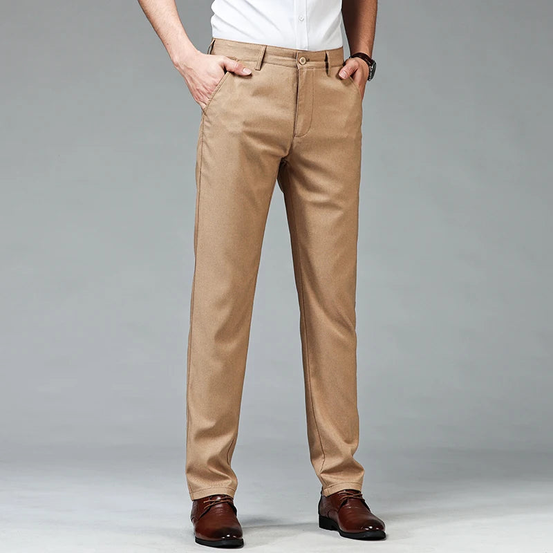 Men's Straight-fit Casual Pants Summer Business Straight Stretch Light Grey Khaki