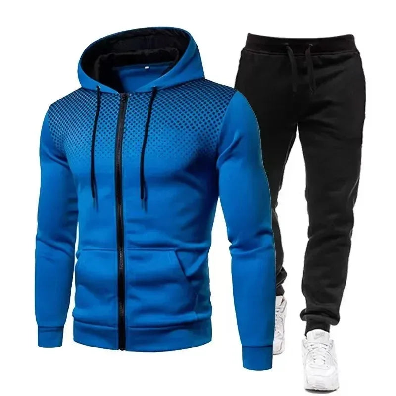 2026 Men's autumn and winter fashion sports suit zipper hooded sweatshirt and sweatpants casual fitness jogging two-piece set